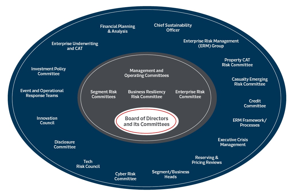 Diagram of the different groups, committees, functions and processes, see details below.